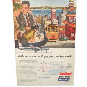 Vintage 1954 United Air Lines California Vacations Ad Advertisement